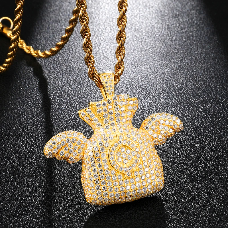 HIP HOP Full AAA Iced Out Bling CZ Cubic Zircon Copper Necklace Men Gold Stainless Steel Purse With Wings Pendants Necklaces
HIP HOP Full AAA Iced Out Bling CZ Cubic Zircon Copper Necklace Men Gold Stainless Steel Purse With Wings Pendants Necklaces