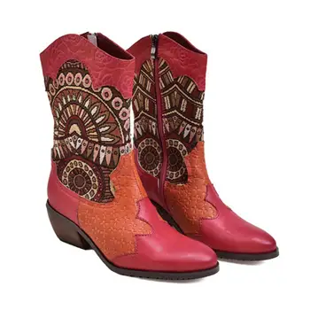 Retro Style Cow Full Grain Natural Leather Women Med Heels Winter Patchwork Boots Handmade Riding Zipper Shoes For Women 2019
Retro Style Cow Full Grain Natural Leather Women Med Heels Winter Patchwork Boots Handmade Riding Zipper Shoes For Women 2019