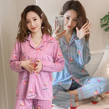 2019 New Spring Casual Striped Cotton Pajama Sets for Women Long Sleeve Cartoon Print Sleepwear Loungewear Homewear Pijama Mujer 
2019 New Spring Casual Striped Cotton Pajama Sets for Women Long Sleeve Cartoon Print Sleepwear Loungewear Homewear Pijama Mujer