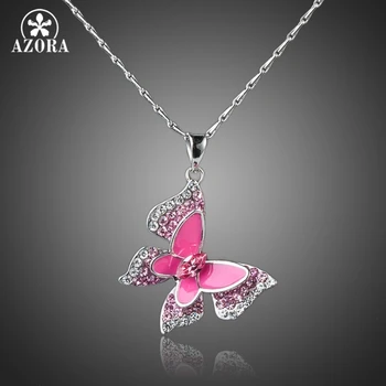 AZORA Sparkling White Gold Color Stellux Austrian Crystal Pink Butterfly Pendant Necklace TN0066
AZORA Sparkling White Gold Color Stellux Austrian Crystal Pink Butterfly Pendant Necklace TN0066
