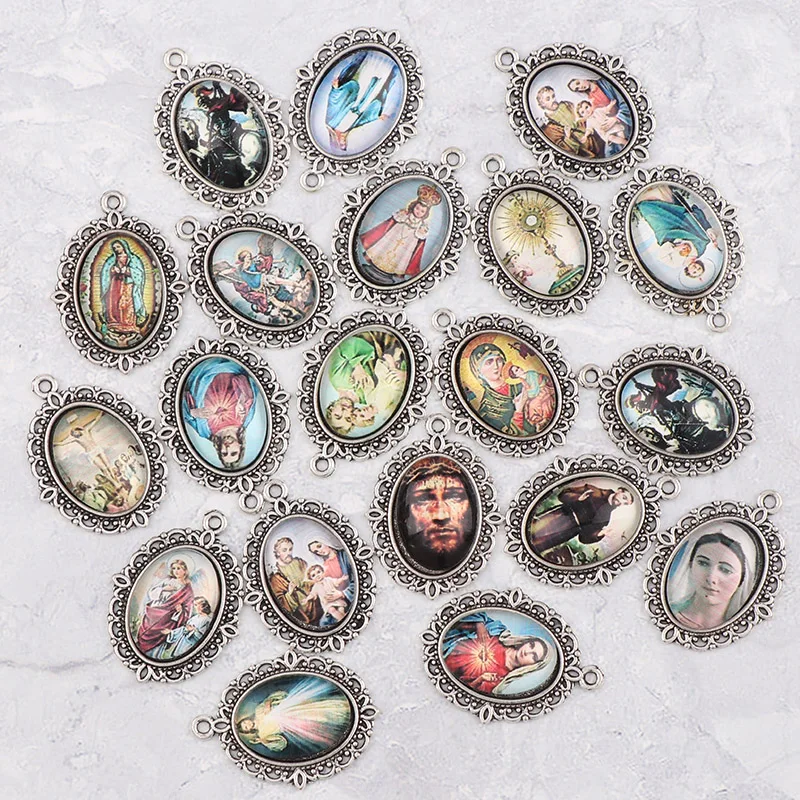 20pcs 22x30mm Oval Glass Cabochons Religion Silver Zinc Alloy Rosary Charms Pendants DIY Jewelry Saint Rita Accessories
20pcs 22x30mm Oval Glass Cabochons Religion Silver Zinc Alloy Rosary Charms Pendants DIY Jewelry Saint Rita Accessories