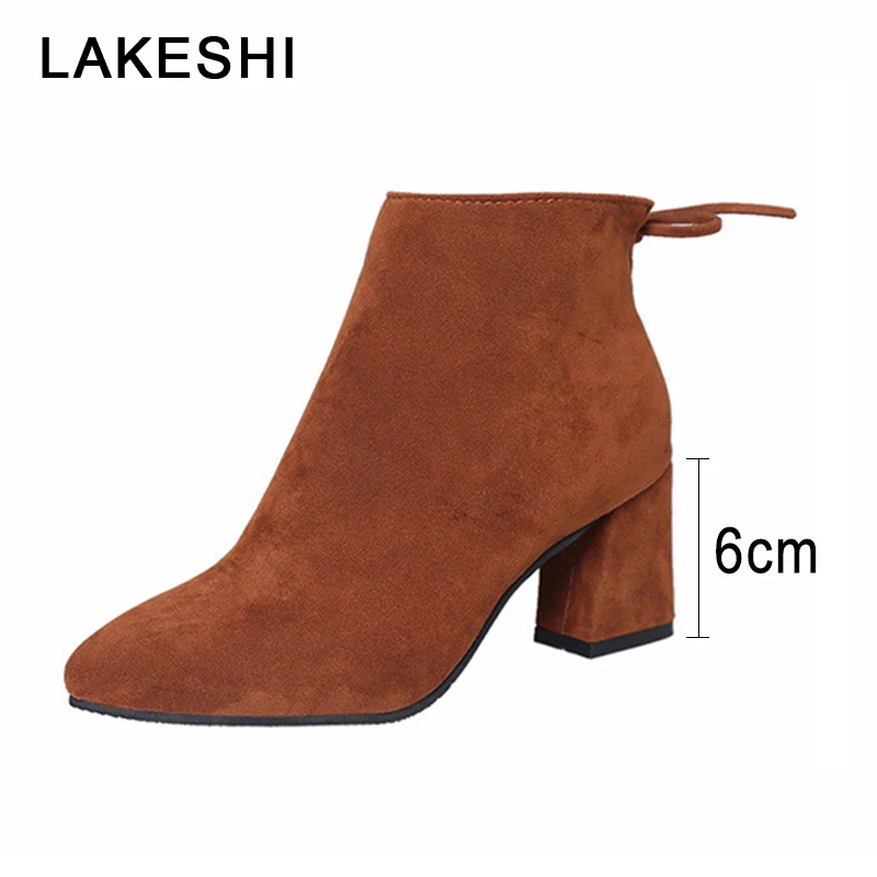QUANZIXUAN New Women Boots Flock Ankle Boots Women Winter Warm Women Boots High heels Women Stretch Fabric Boots Big Size 35-45