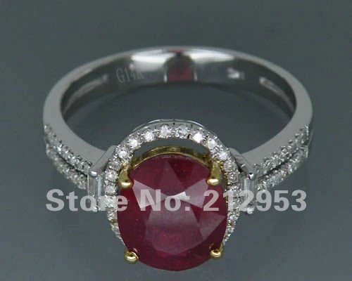 

Vintage 4.42Ct Solid 14kt Multi Tone Yellow&White Natural Red Ruby Engagement Ring Diamond Jewelry