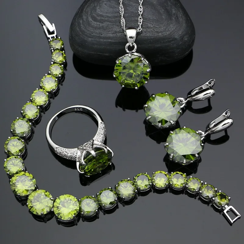 925 Silver Jewelry Sets For Women Party Accessories Olive Green Cubic Zirconia Earrings Pendant Ring Bracelet Necklace Set
925 Silver Jewelry Sets For Women Party Accessories Olive Green Cubic Zirconia Earrings Pendant Ring Bracelet Necklace Set
