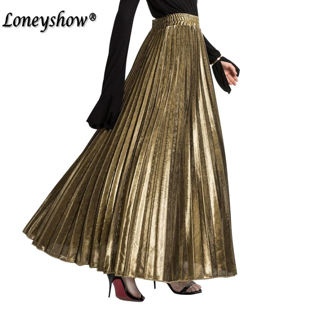 Vintage Pleated Skirts Women Spring 2018 New Fashion Elegant Long Skirt Gold Silver Striped Elastic High Waist Party Skirt
Vintage Pleated Skirts Women Spring 2018 New Fashion Elegant Long Skirt Gold Silver Striped Elastic High Waist Party Skirt