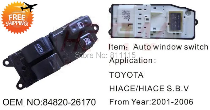 Power Window Regulator 84820-26170 for Hiace/Hiace S.B.V 19GL 2001-2006, Car Window Switch Control, Free Shipping Master Switch
Power Window Regulator 84820-26170 for Hiace/Hiace S.B.V 19GL 2001-2006, Car Window Switch Control, Free Shipping Master Switch