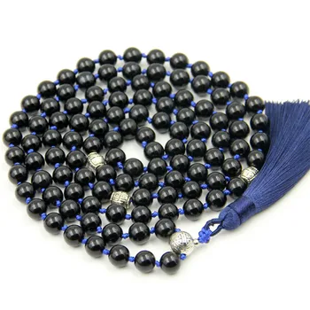Natural Black Onyx 108 Mala 8mm Beads Hand Knotted Blue Tassel Necklace Buddhist Prayer Bohemian Jewelry for Men or Women Gift
Natural Black Onyx 108 Mala 8mm Beads Hand Knotted Blue Tassel Necklace Buddhist Prayer Bohemian Jewelry for Men or Women Gift