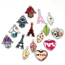 Nova Moda Folhas, Eiffel Cidade, Coração, mão de Liga de Zinco Esmalte Beads DIY Colar Pulseira Pingente Encantos Para Fazer Jóias de Presente(China)