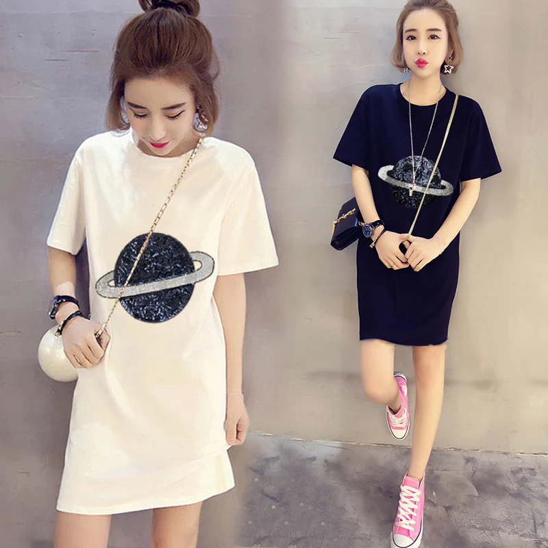 E=mc^2 New 2019 Summer Women Casual Planet Sequin Embroidery Short Sleeve Loose T-Shirt Dress Space planet T-Shirt
E=mc^2 New 2019 Summer Women Casual Planet Sequin Embroidery Short Sleeve Loose T-Shirt Dress Space planet T-Shirt