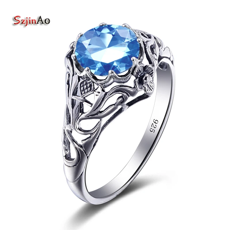 Szjinao Flower 100% 925 Sterling Silver Rings for Women Wedding Blue Topaz Vintage Female Silver Ring Wholesale
Szjinao Flower 100% 925 Sterling Silver Rings for Women Wedding Blue Topaz Vintage Female Silver Ring Wholesale