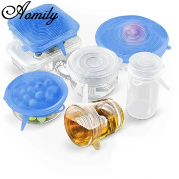 

Aomily Stretchable 6 Size Universal Bowl Cap Leakproof Seal Silica Gel Fresh-keeping Cap Refrigerator Microwave Oven Sealed Film