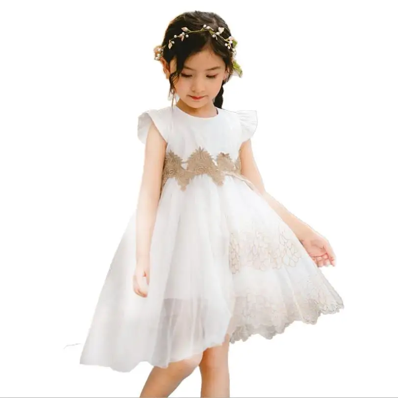 2019 Новое асимметричное кружевное платье с вышивкой для маленьких девочек