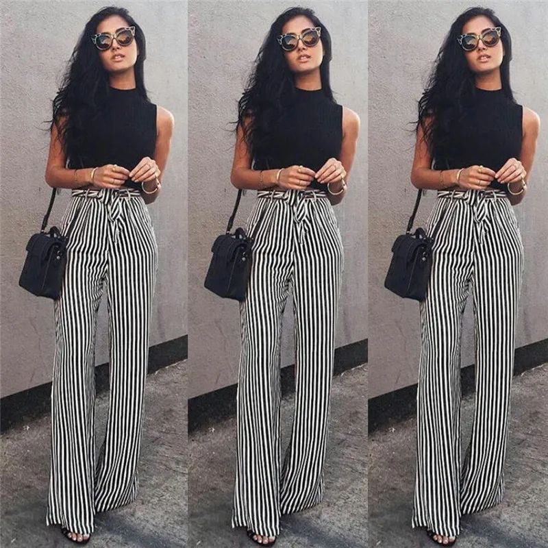 Trendy Women clothes Loose Stretch High Waist Pants bandage casual striped Polyester Trousers one pieces
Trendy Women clothes Loose Stretch High Waist Pants bandage casual striped Polyester Trousers one pieces