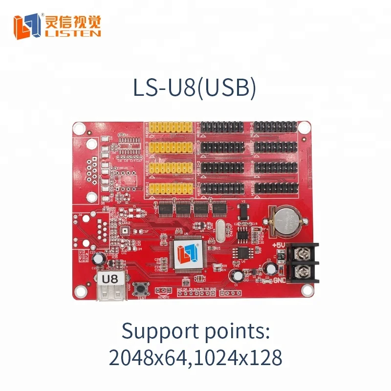 Listen U8 USB P10 LED running text screen display led advertising screen controller 8 lines control card LS-U8
Listen U8 USB P10 LED running text screen display led advertising screen controller 8 lines control card LS-U8