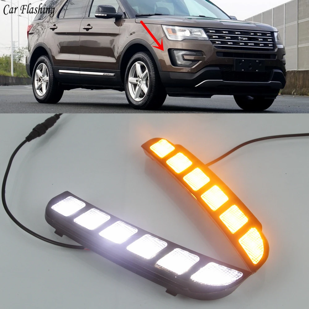 car flashing 2pcs For Ford Explorer 2016 2017 with Yellow Turn Signal Waterproof ABS Car LED DRL 12V LED Daytime Running Light
car flashing 2pcs For Ford Explorer 2016 2017 with Yellow Turn Signal Waterproof ABS Car LED DRL 12V LED Daytime Running Light