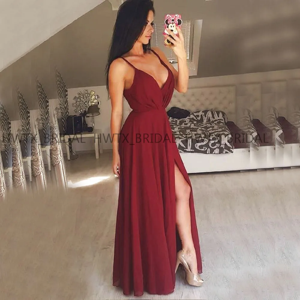 Cheap Long Prom Dresses 2019 Elegant Plus Size A Line Spaghetti Straps High Split Burgundy Chiffon Black Gilrs Formal Party Gown
Cheap Long Prom Dresses 2019 Elegant Plus Size A Line Spaghetti Straps High Split Burgundy Chiffon Black Gilrs Formal Party Gown