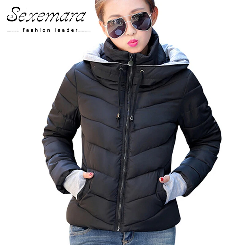 Image 2016 women jacket 9 color large size female down coat short slim hoodie autumn zipper stand long sleeve casual quilted chaquetas