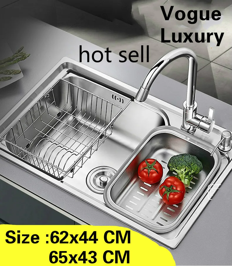 

Free shipping Home kitchen single trough sink multifunction wash vegetables 304 stainless steel luxury hot sell 62x44/65x43 CM