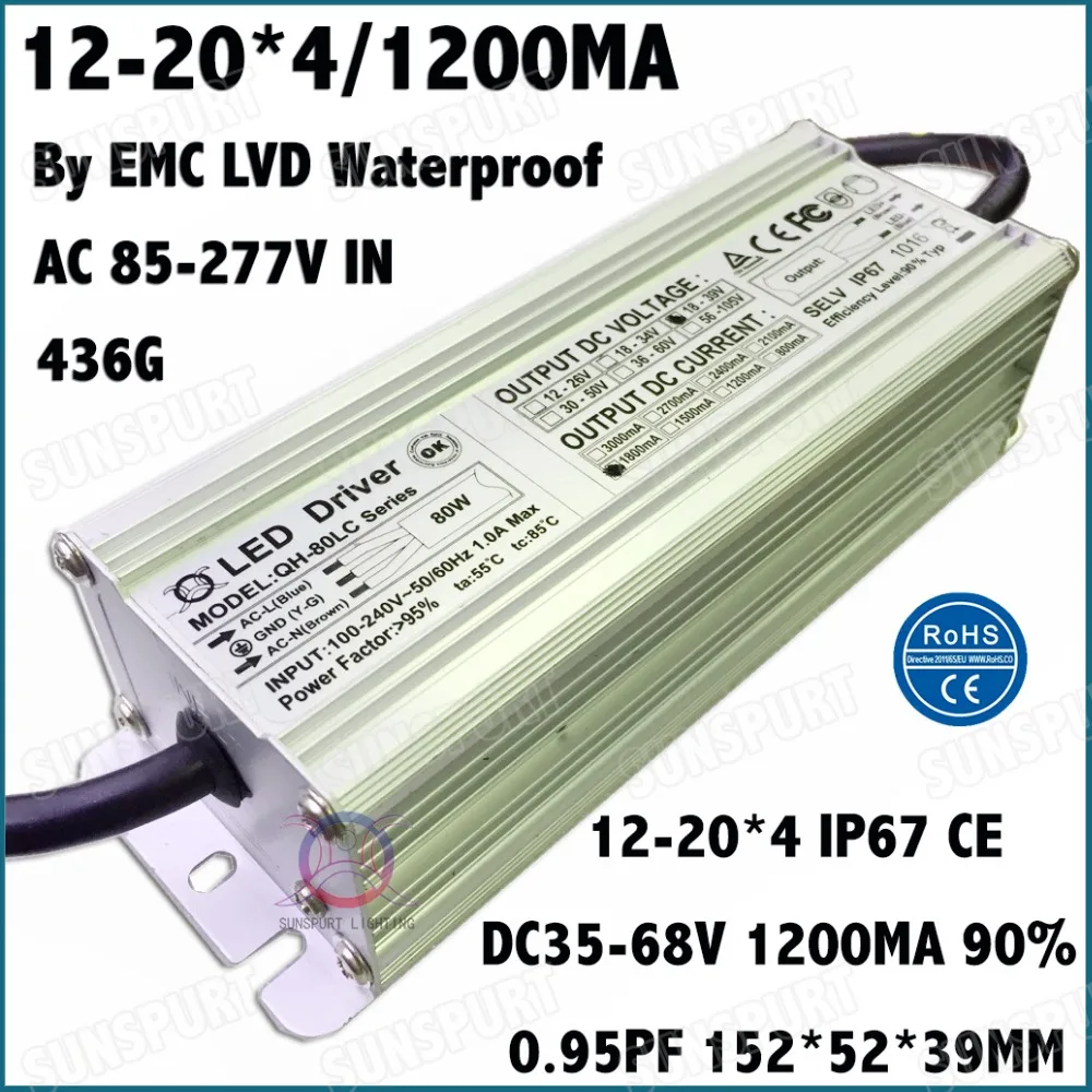 2 Pcs By EMC LVD IP67 80W AC85-277V LED Driver 12-20Cx4B 1200mA DC35-68V Constant Current LED Power For Spotlights Free Shipping
2 Pcs By EMC LVD IP67 80W AC85-277V LED Driver 12-20Cx4B 1200mA DC35-68V Constant Current LED Power For Spotlights Free Shipping