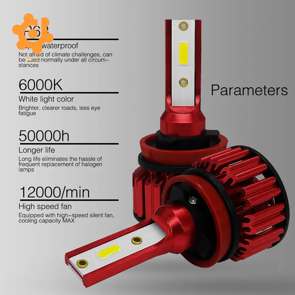 2PCS/SET Q6-HB3/9005/H10 Led Headlight Bulbs Kit Mini Design 25W 3000LM 6000K IP68 QUALITY RED