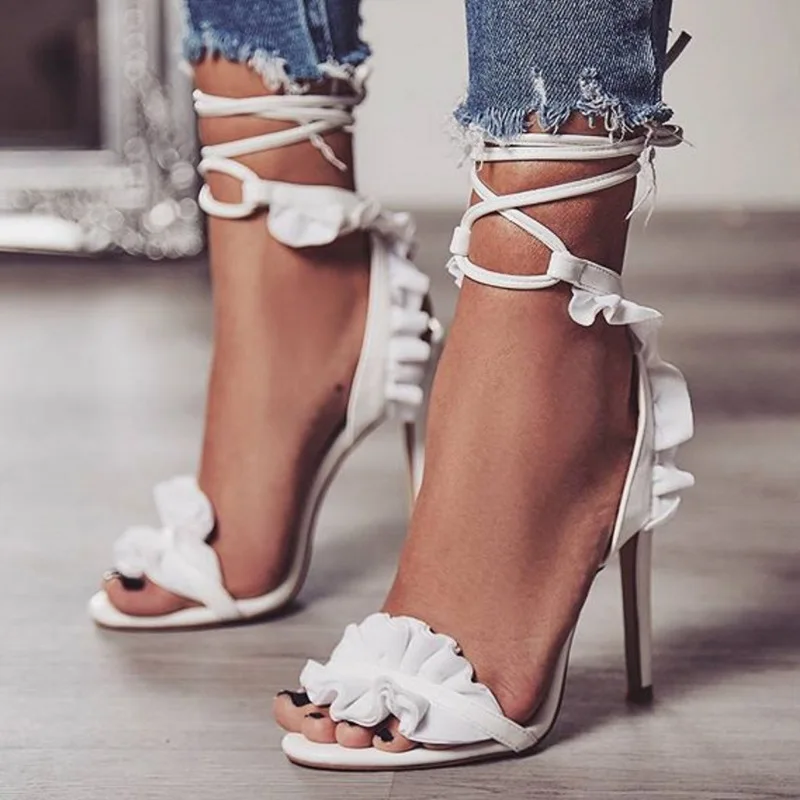 Fashion Summer Women Sandals Ruffle Casual PU Lace Up Thin Heels 9.5CM High Heels Open Toe Women Shoes Sexy Pumps
Fashion Summer Women Sandals Ruffle Casual PU Lace Up Thin Heels 9.5CM High Heels Open Toe Women Shoes Sexy Pumps
