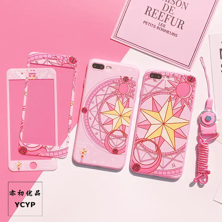 ための Iphone 8 8 プラスカードキャプターさくらケース 強化ガラススクリーンフィルム ピンクケースのための Iphone 6 6 S プラス 7 7 プラス X ケース フィルム Case For Iphone Pink Casecase For Iphone 6 Gooum