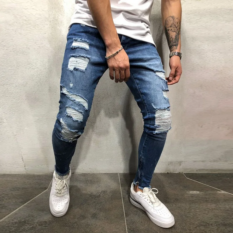 Mens Ripped Jeans for men Casual Blue Skinny slim Fit Denim Pants Biker Hip Hop Jeans with sexy Holel Side Striped Denim Pants
Mens Ripped Jeans for men Casual Blue Skinny slim Fit Denim Pants Biker Hip Hop Jeans with sexy Holel Side Striped Denim Pants