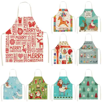 

1pcs Christmas Apron Deer Snowflake Pinafore Cotton Linen Aprons 53*65cm Woman Adult Bibs for Home Kitchen Cooking Baking CM1003