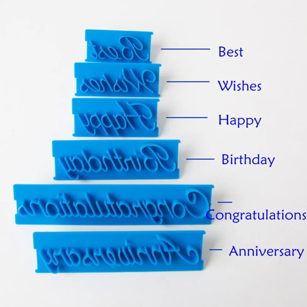 6 pcs/set Handwriting Fondant Cake Embosser Printing Letters Mold Happy Birthday Best Wishes Anniversary cookie cutter mold
6 pcs/set Handwriting Fondant Cake Embosser Printing Letters Mold Happy Birthday Best Wishes Anniversary cookie cutter mold