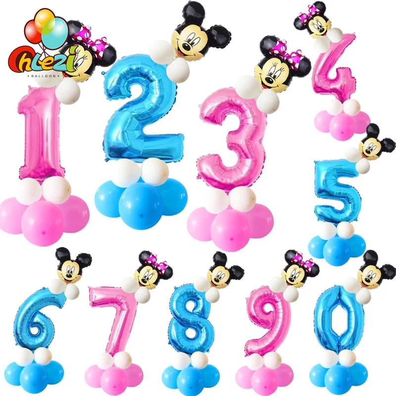 Pink & Blue Birthday Digital Balloons With Mickey Minnie Foil Balloon Pillars Children Birthday Party fashion latex Ballon 1 2 3
Pink & Blue Birthday Digital Balloons With Mickey Minnie Foil Balloon Pillars Children Birthday Party fashion latex Ballon 1 2 3