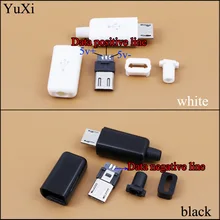 YuXi DIY Micro USB Tipo B Masculino 5 pin Quatro Peças o Conjunto do Conector Plug Socket, 4 em 1 Peças Preto cor branca(China)