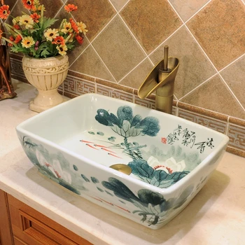 Artistic Table Basin Square Wash Basin Ceramic WashBasin Toilet Wash Basin Hand Painted Lotus Flower pattern bathroom sinks bowl
Artistic Table Basin Square Wash Basin Ceramic WashBasin Toilet Wash Basin Hand Painted Lotus Flower pattern bathroom sinks bowl