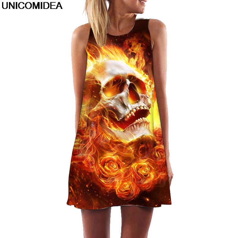3D Print Skull Head Fire Burning Women Dress Tunic Sleeveless A Line Mini Party Dress Rose Skull Robe Femme Summer Beach Jurken
3D Print Skull Head Fire Burning Women Dress Tunic Sleeveless A Line Mini Party Dress Rose Skull Robe Femme Summer Beach Jurken