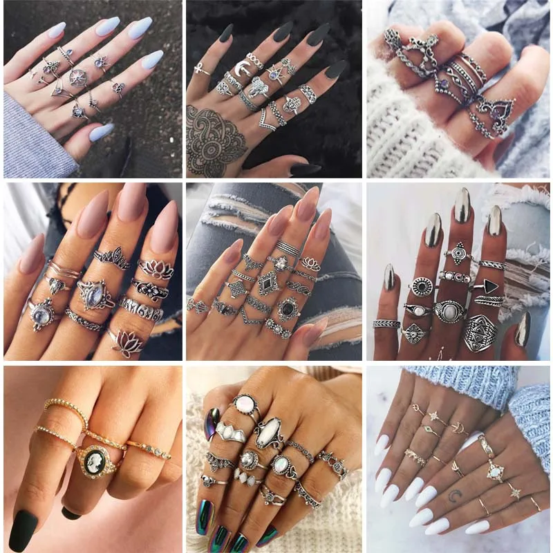 5-15 Pcs/set Bohemian Rings Retro Crystal Flower Leaves Hollow Lotus Gem Silver Ring Set Women Wedding Anniversary Gift Jewelry
5-15 Pcs/set Bohemian Rings Retro Crystal Flower Leaves Hollow Lotus Gem Silver Ring Set Women Wedding Anniversary Gift Jewelry