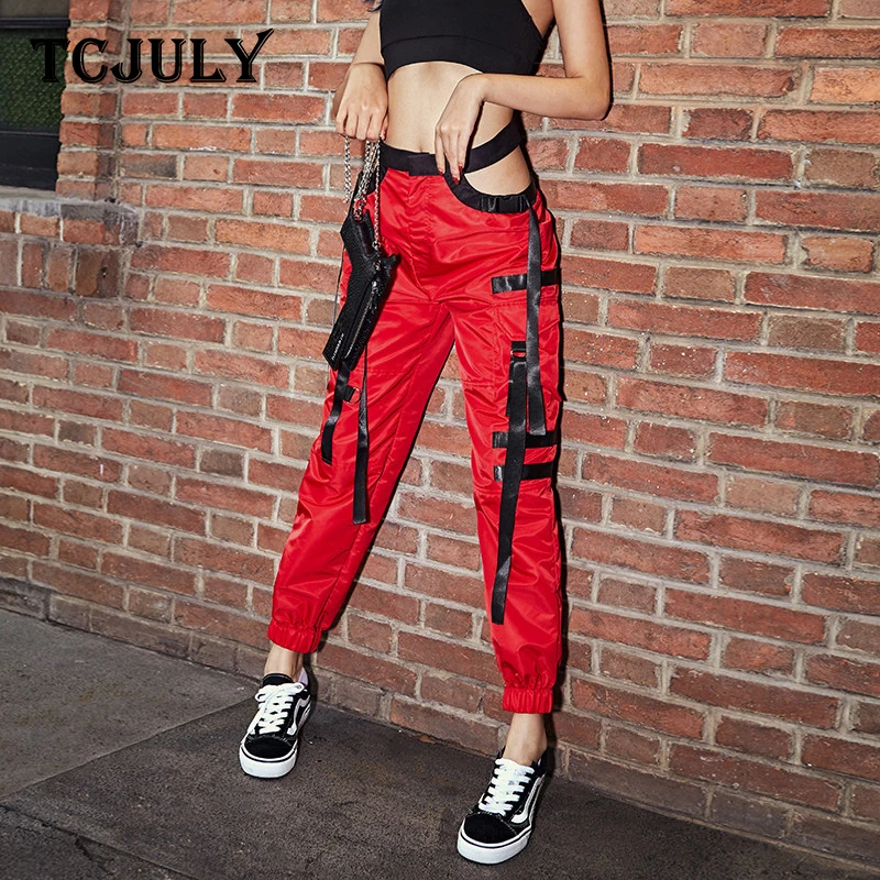 TCJULY Summer 2019 Stylish Hollow Out Hip Hop Pants Women Ribbons Pockets Joggers High Waist Trousers Streetwear Red Cargo Pants 
TCJULY Summer 2019 Stylish Hollow Out Hip Hop Pants Women Ribbons Pockets Joggers High Waist Trousers Streetwear Red Cargo Pants