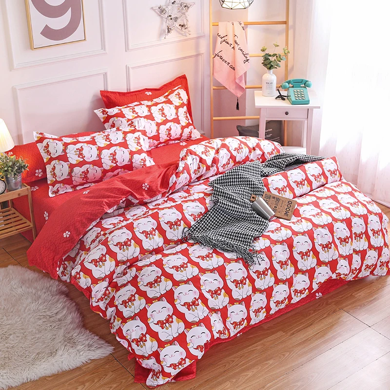 Red Cartoon Fortune Cat Kitty Duvet Cover Pillow Case Sheet Girl Kid Teenage Bedding Linens Set Bedclothes
Red Cartoon Fortune Cat Kitty Duvet Cover Pillow Case Sheet Girl Kid Teenage Bedding Linens Set Bedclothes