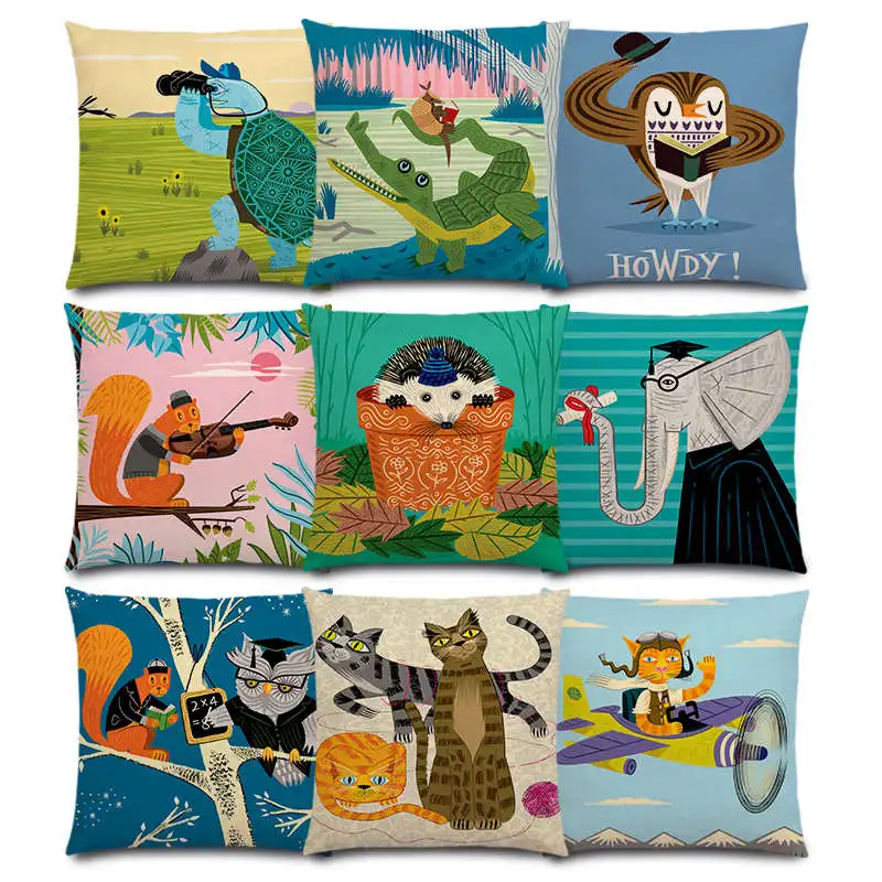 Funny Cartoon Animals Personification Play Music Reading Happy Life Elephant Cat Squirrel Owl Good Cushion Cover Pillow Case
Funny Cartoon Animals Personification Play Music Reading Happy Life Elephant Cat Squirrel Owl Good Cushion Cover Pillow Case