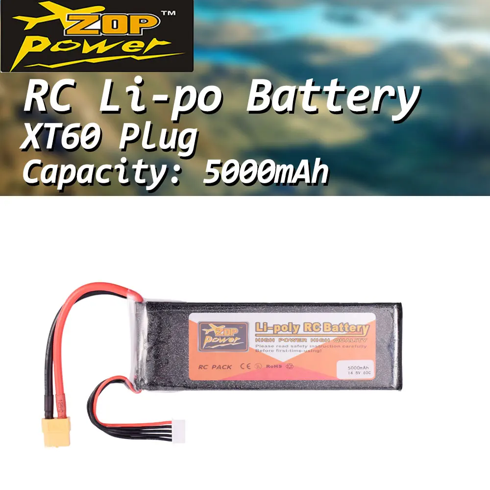 

ZOP Power 14.8V 60C 5000mAh 4S Lipo Battery XT60 Plug Rechargeable for RC Racing Drone Quadcopter Helicopter Car Boat