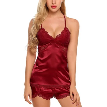 New Lace Sexy Satin Nightgown Backless Spaghetti Strap Sleepwear Women Pajama Lingerie Set Summer pyjamas Women's Top+shorts T7
New Lace Sexy Satin Nightgown Backless Spaghetti Strap Sleepwear Women Pajama Lingerie Set Summer pyjamas Women's Top+shorts T7