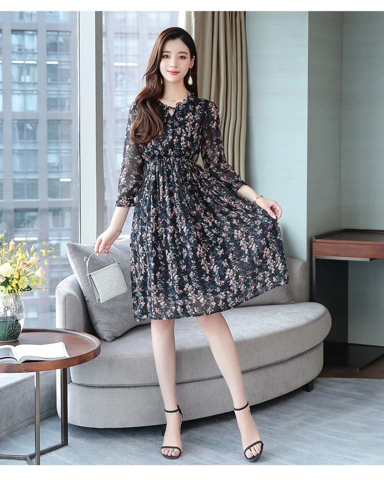 2021 Femal Vintage פרחוני שיפון Midi שמלות סתיו חורף הדפסת ארוך שרוול חוף שמלה אלגנטי נשים Bodycon המפלגה Vestidos 2021 Femal Vintage פרחוני שיפון Midi שמלות סתיו חורף הדפסת ארוך שרוול חוף שמלה אלגנטי נשים Bodycon המפלגה Vestidos