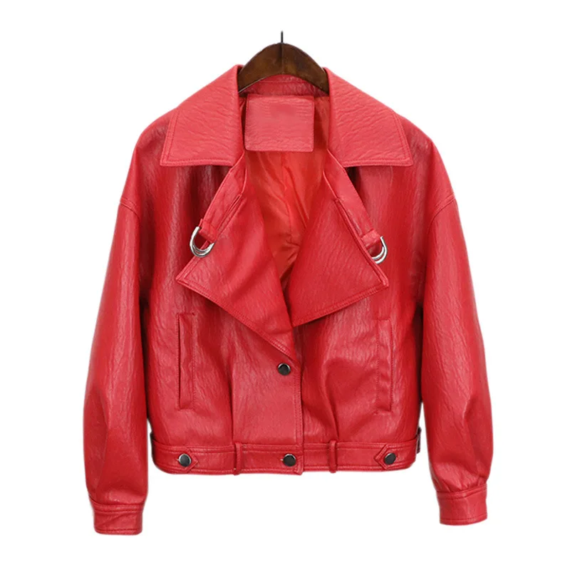 Faux Pu Leather Jacket Women Spring Autumn Turn-down Collar Zipper Loose Short Coat Fahion Motorcycle Ladies Leather Jackets
Faux Pu Leather Jacket Women Spring Autumn Turn-down Collar Zipper Loose Short Coat Fahion Motorcycle Ladies Leather Jackets