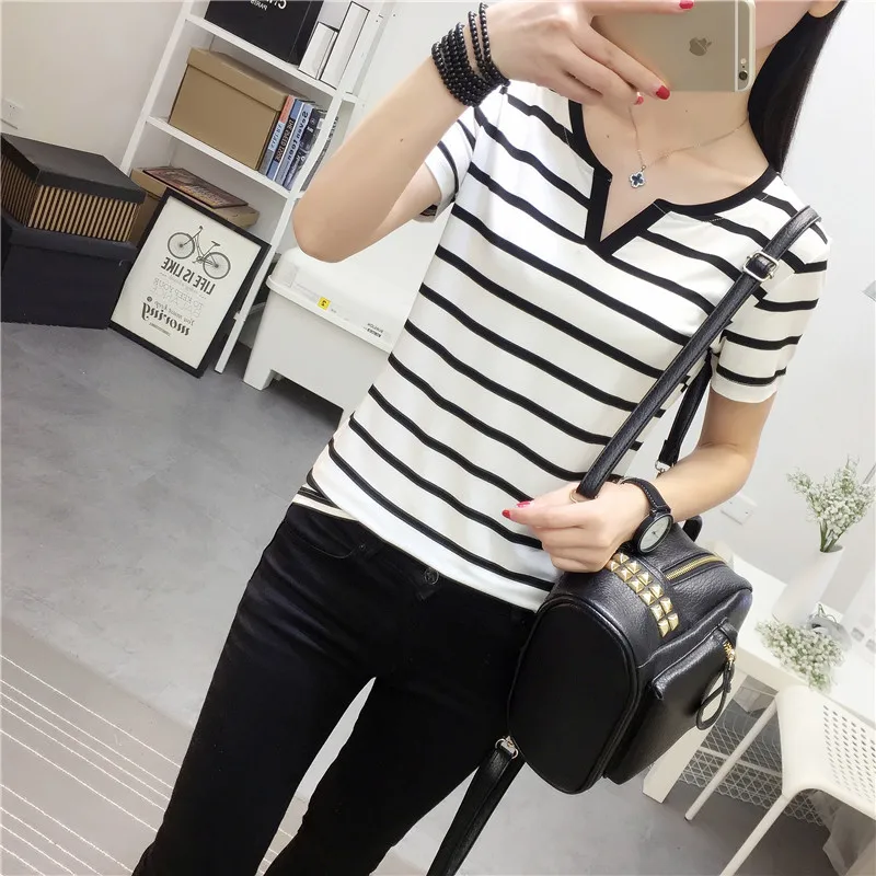MRMT Stripes Womens T-Shirt V Collar T Shirts Skinny Half Sleeve Clothes Women Slim Under Wear Tshirt Casual Top Tees For Female MRMT Stripes Womens T-Shirt V Collar T Shirts Skinny Half Sleeve Clothes Women Slim Under Wear Tshirt Casual Top Tees For Female