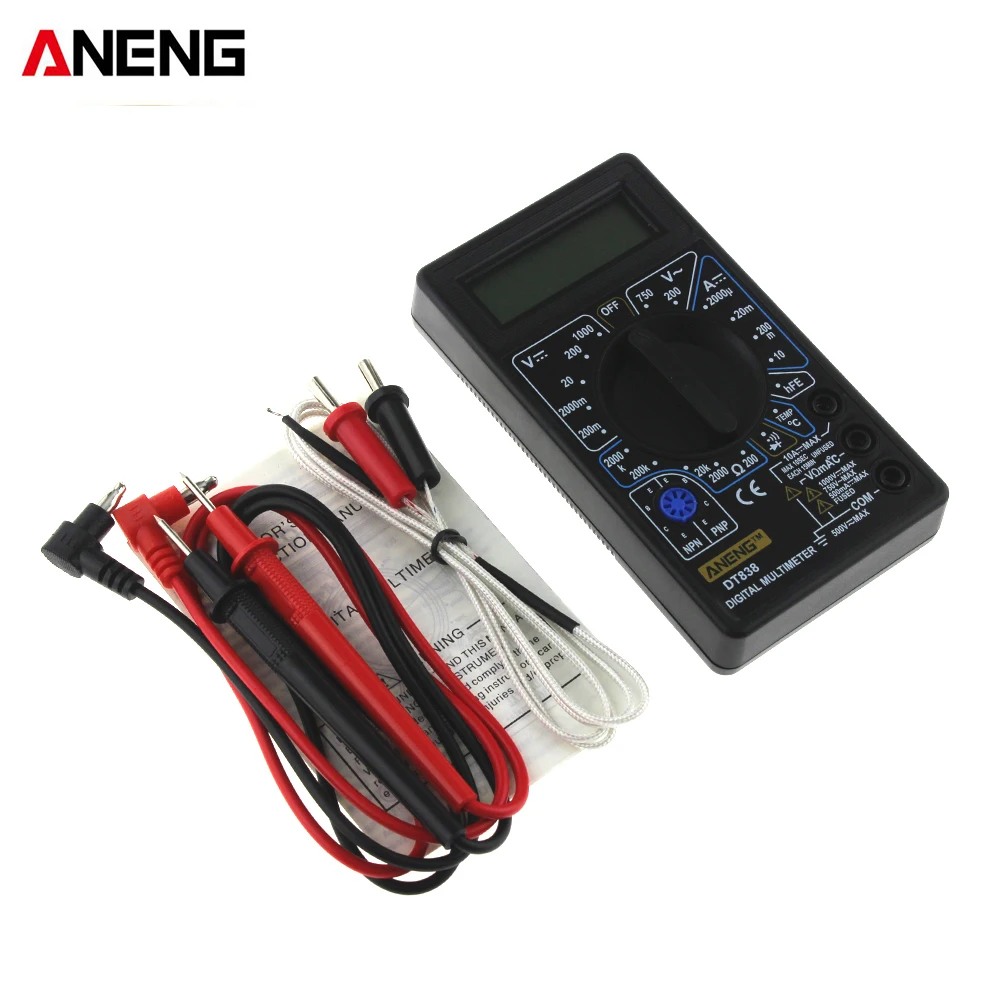 ANENG DT838 LCD Digital Multimeter Tester Instrumentation Voltmeter Measuring Current Resistance Temperature On-off And Buzzer
ANENG DT838 LCD Digital Multimeter Tester Instrumentation Voltmeter Measuring Current Resistance Temperature On-off And Buzzer