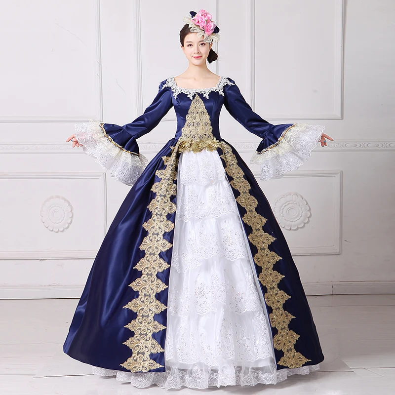 High Quality 2017 Blue Square Collar Long Flare Sleeve Embroidery Party Dress 18th Century Stage Show Princess Ball Gowns
High Quality 2017 Blue Square Collar Long Flare Sleeve Embroidery Party Dress 18th Century Stage Show Princess Ball Gowns