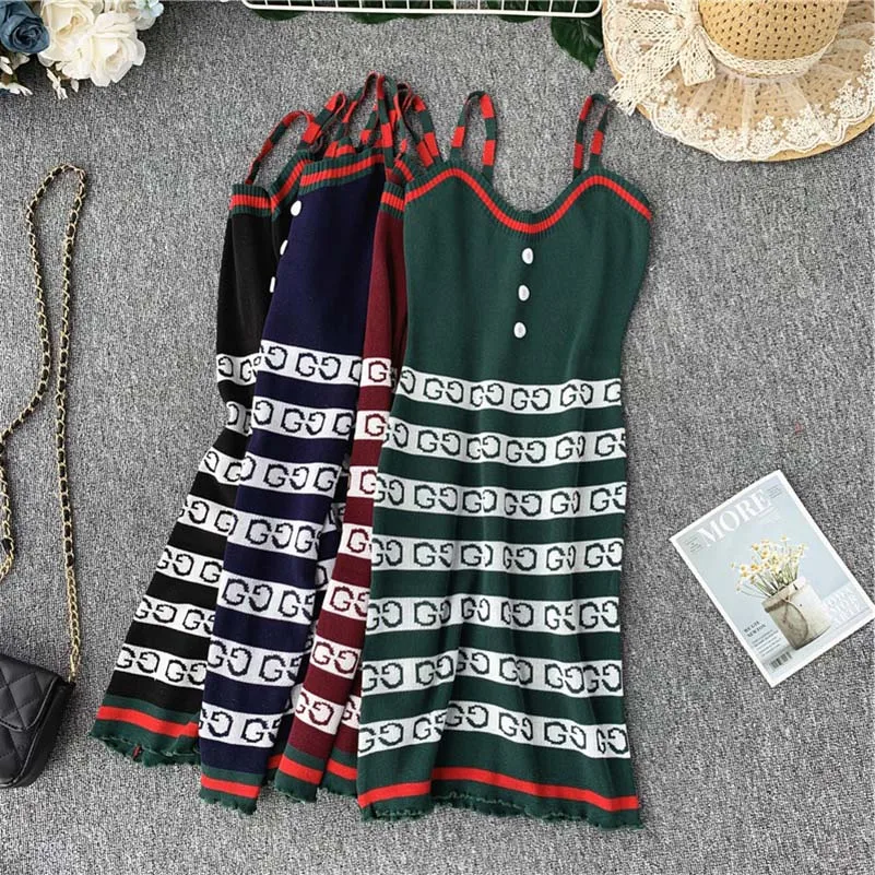 NiceMix Summer Sexy Dress Women Knitted Letter Stretch Dresses With Stripe Side Spaghetti Strap Woman Dresses Vestidos De Fiesta
NiceMix Summer Sexy Dress Women Knitted Letter Stretch Dresses With Stripe Side Spaghetti Strap Woman Dresses Vestidos De Fiesta