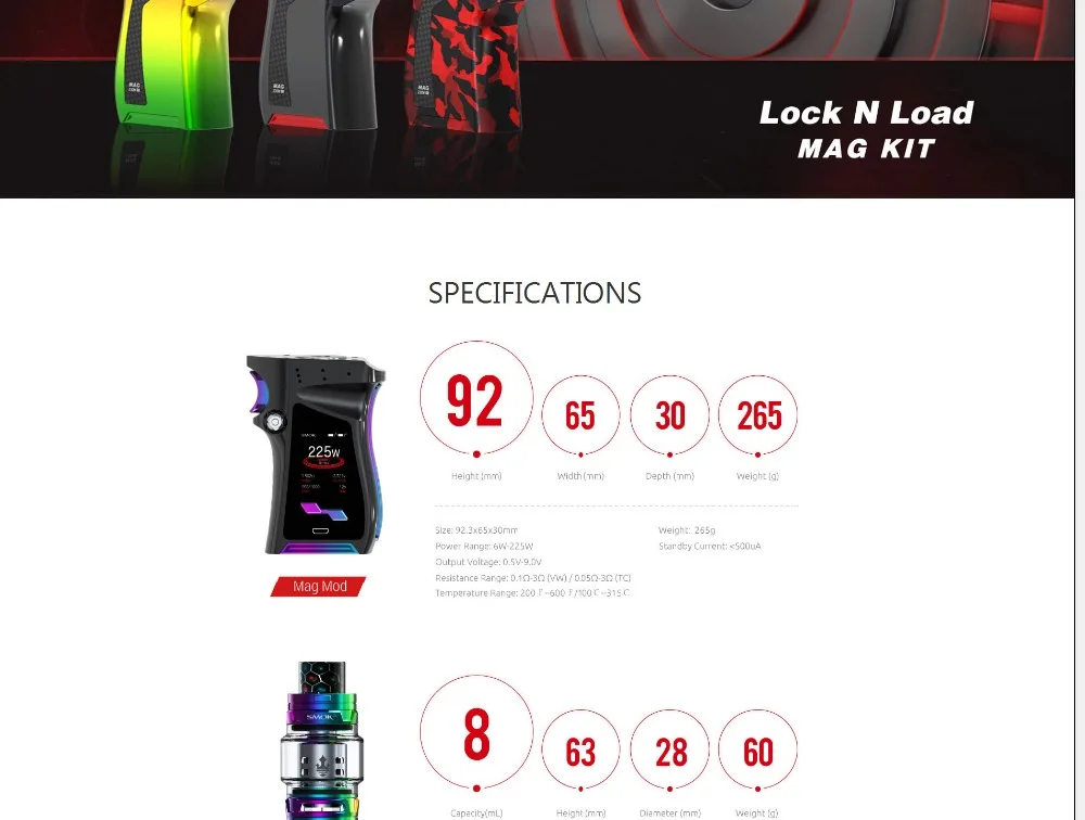 SMOK Mag Kit 225W Electronic Cigarettes perfect Handle Vape with 8ml TFV12 Prince Tank Electronic Cigarettes Kit Vaporizer Mod