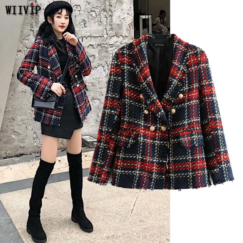 New 2019 Casual Tweed Plaid Blazer Women Red blend Winter Jacket Coat Mujer Fashion Office Ladies Female Blazer Coat Autumn 9586
New 2019 Casual Tweed Plaid Blazer Women Red blend Winter Jacket Coat Mujer Fashion Office Ladies Female Blazer Coat Autumn 9586