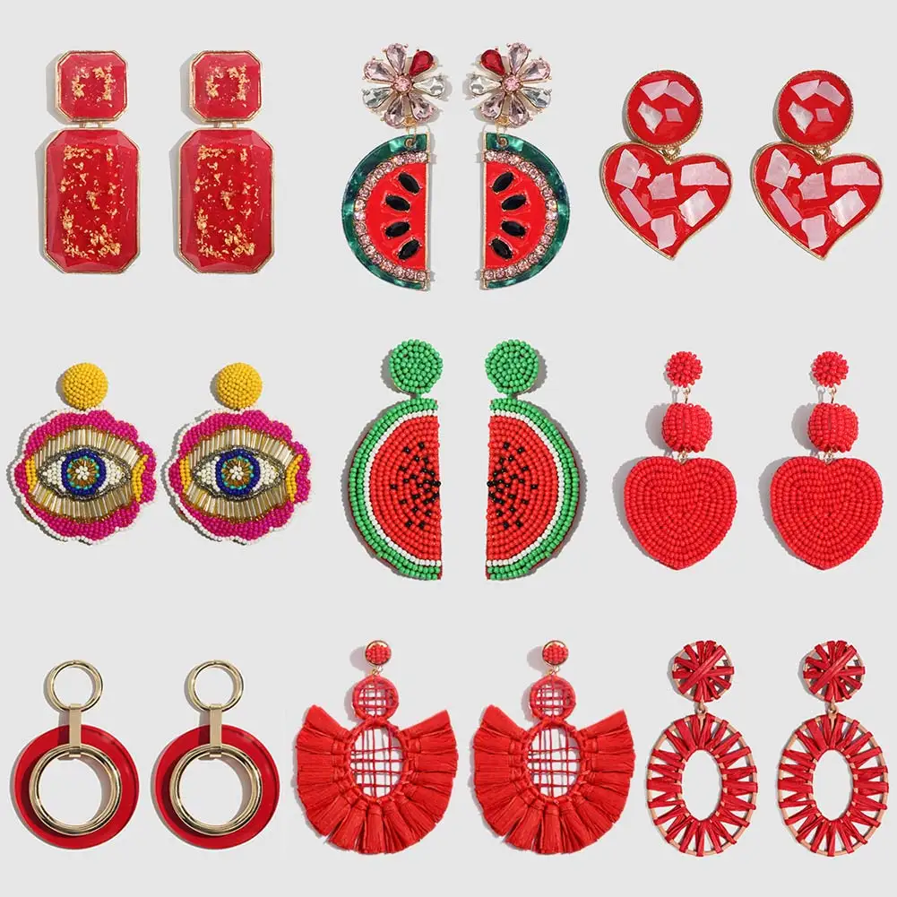 Flatfoosie Brand New Red Geometric Drop Earrings For Women Watermelon Resin Crystal Handmade Beads Raffia Dangle Earring Jewelry
Flatfoosie Brand New Red Geometric Drop Earrings For Women Watermelon Resin Crystal Handmade Beads Raffia Dangle Earring Jewelry