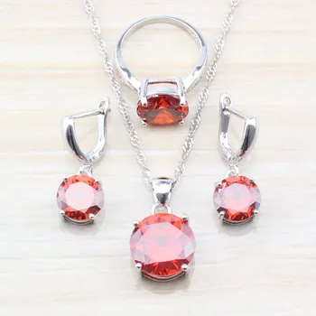 Fashion Bridal Wedding Jewelry Sets For Women Silver Color Red Garnet Round Earrings/Necklace/Pendant/Ring Size S11
Fashion Bridal Wedding Jewelry Sets For Women Silver Color Red Garnet Round Earrings/Necklace/Pendant/Ring Size S11