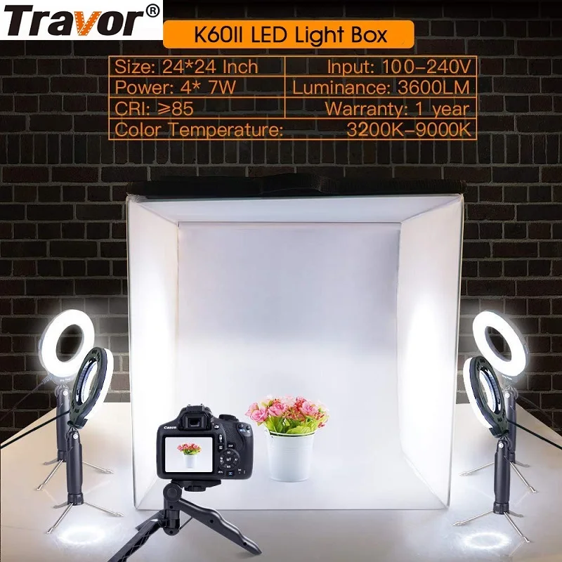 Travor Foldable Light Box Studio Softbox 60*60CM With 4PCS LED Ring Light/5PCS MiniTripod For Camera Phone Photography Lightbox
Travor Foldable Light Box Studio Softbox 60*60CM With 4PCS LED Ring Light/5PCS MiniTripod For Camera Phone Photography Lightbox